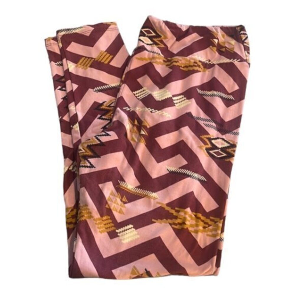 LULAROE Pink Maroon Aztec Leggings  Size TC USED #2425